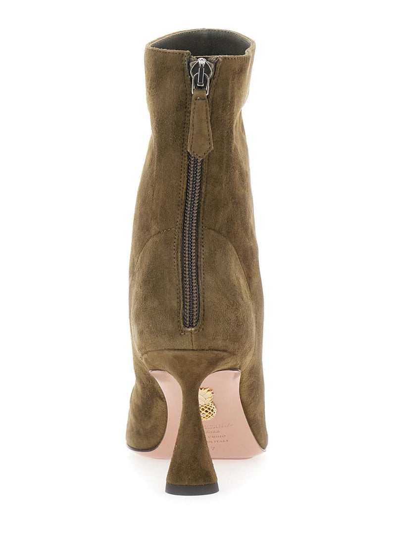 'Amore' Green Ankle Boots With Zip Closure And High Sculpted Heel In Suede Woman