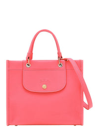 'Small Cabas' Pink Handbag With Embossed Logo On The Front And Adjustable And Removable Shoulder Strap In Leather Woman