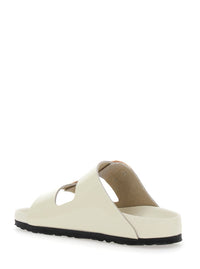'Arizona' White Sandals With Embossed Logo On The Buckle And Open Toe In Leather Woman