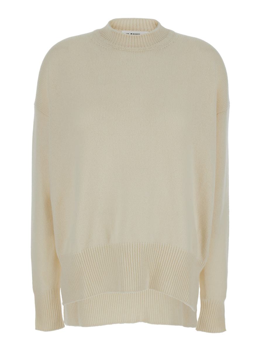 Beige Ribbed Pullover In Cashmere Woman