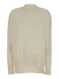 Beige Ribbed Pullover In Cashmere Woman