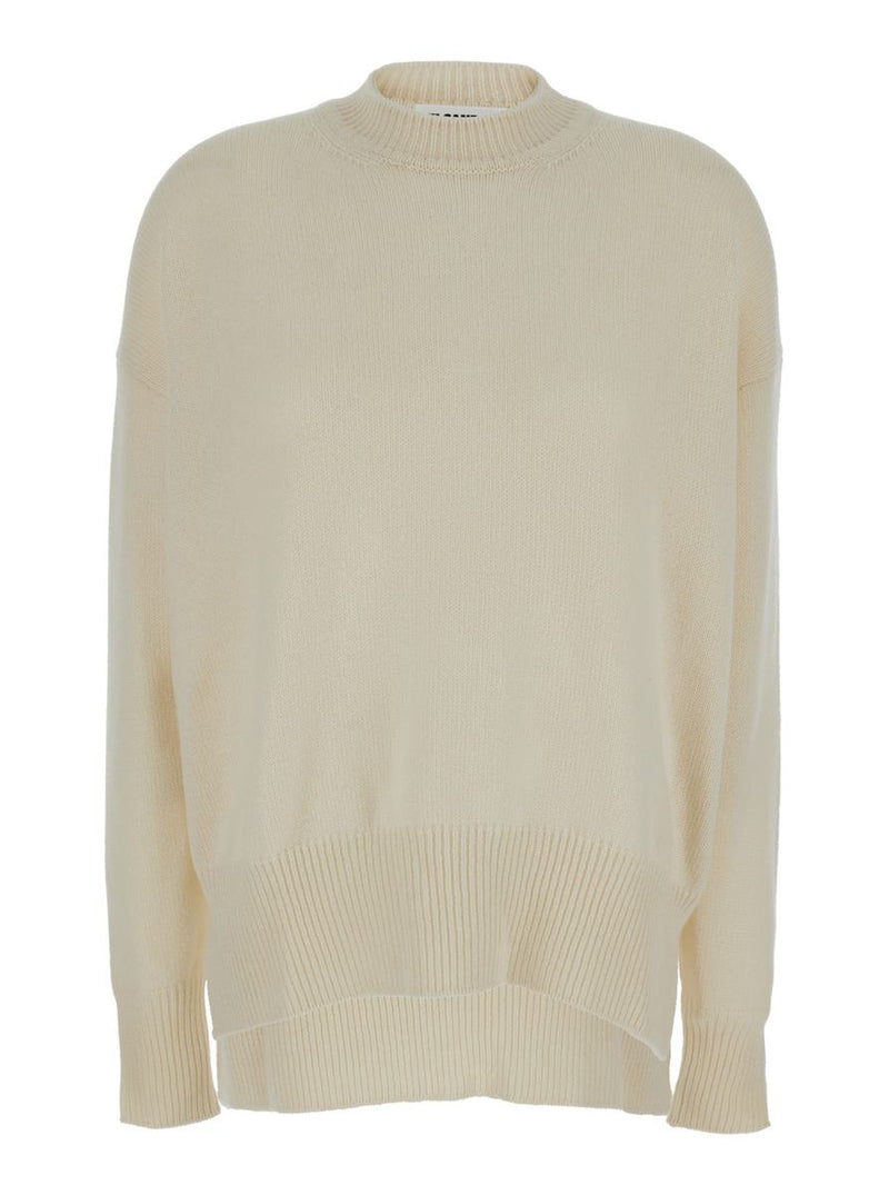 Beige Ribbed Pullover In Cashmere Woman