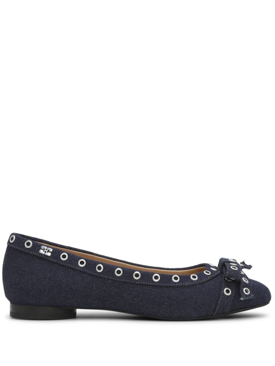 Ganni Blu Navy Ballerina Flats Embellished With Silver Studs