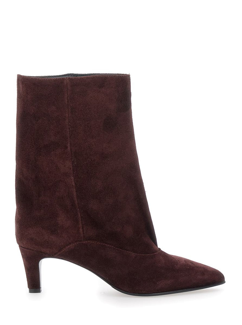 'Joelle' Bordeaux Ankle Boots With Pointed Design And Low Heel In Suede Woman