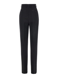 Black Pants With High Waist And Belt Loops In Wool Woman