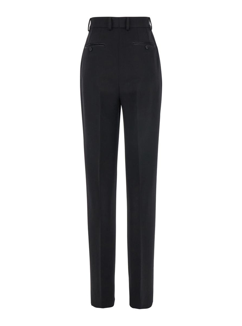 Black Pants With High Waist And Belt Loops In Wool Woman