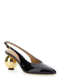 'Tessie' Black Slingback Pumps With Spherical Heel In Patent Leather Woman