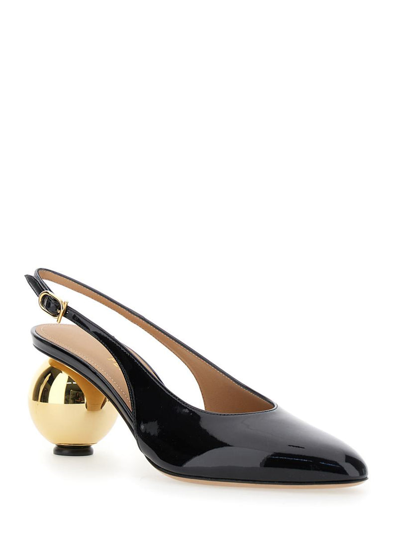 'Tessie' Black Slingback Pumps With Spherical Heel In Patent Leather Woman