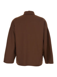 Brown Shirt With Classic Collar And Patch Pockets In Cotton Blend Woman