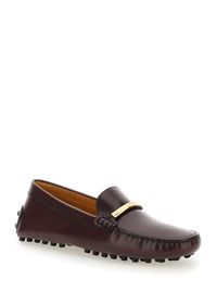 Brown Loafers With Logo Plaque And Rubber Sole In Leather Woman