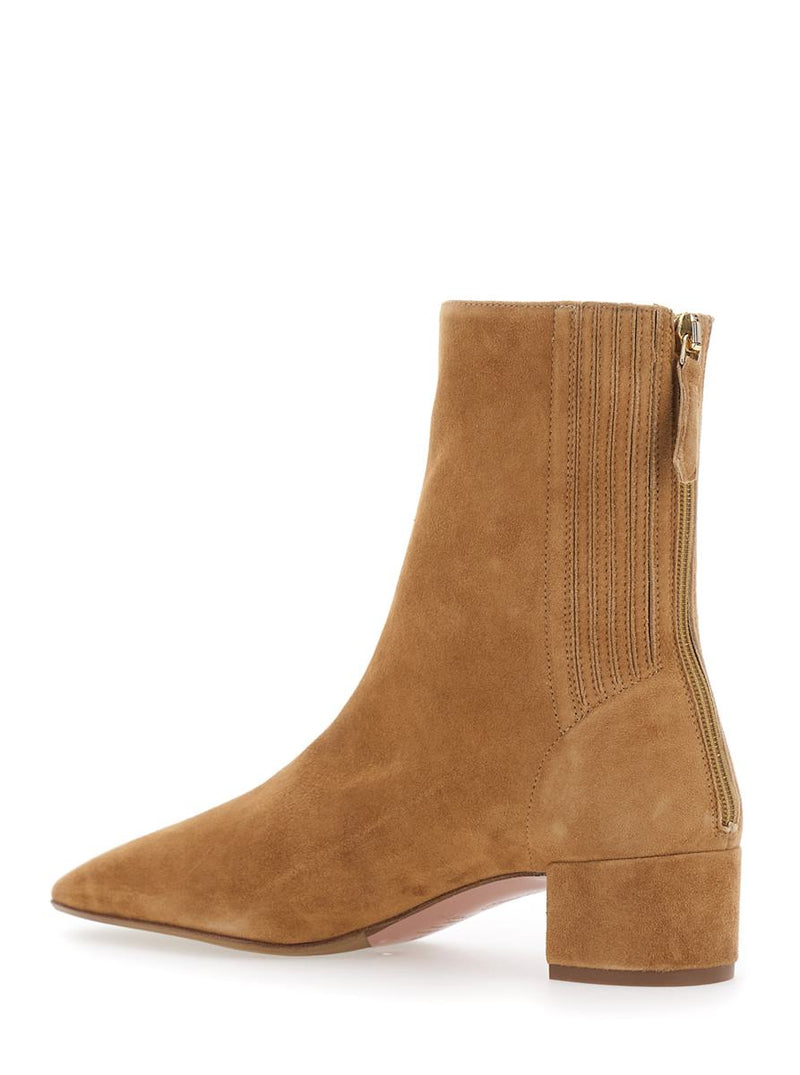 'Saint Honore' Beige Ankle Boots With Low Block Heel And Pointed Toe In Suede Woman
