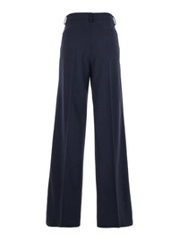 Blue Pants With Front Button And Zip Closure In Cotton Woman