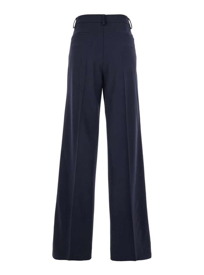 Blue Pants With Front Button And Zip Closure In Cotton Woman