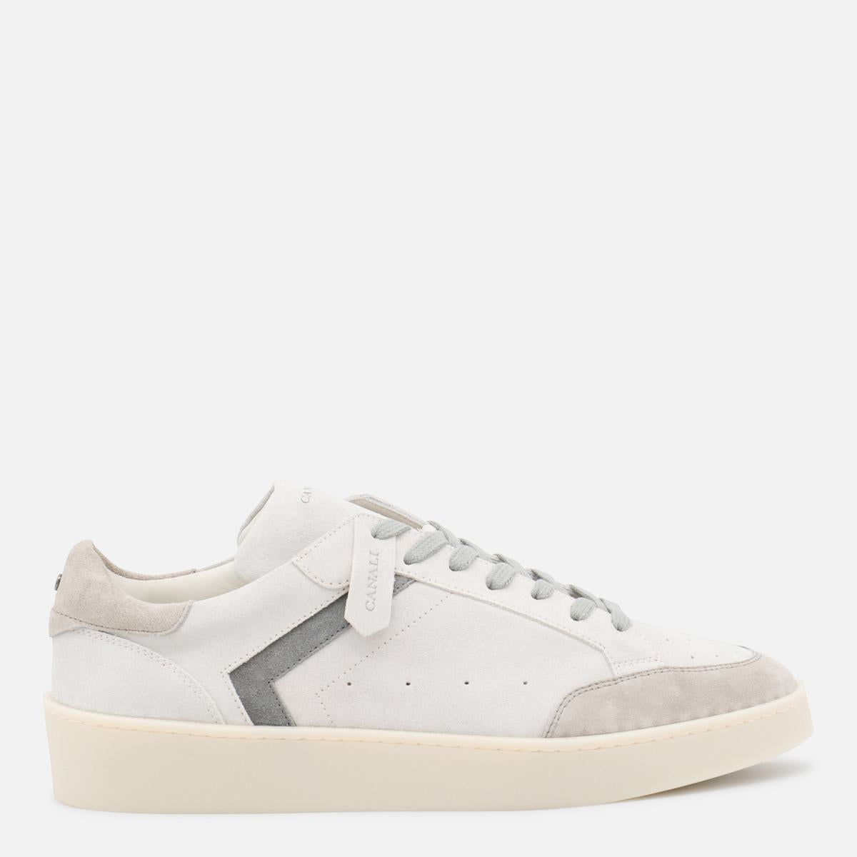 Canali White And Grey Leather Sneakers