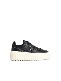 Hogan 'H-Stripes' Black Leather Sneakers