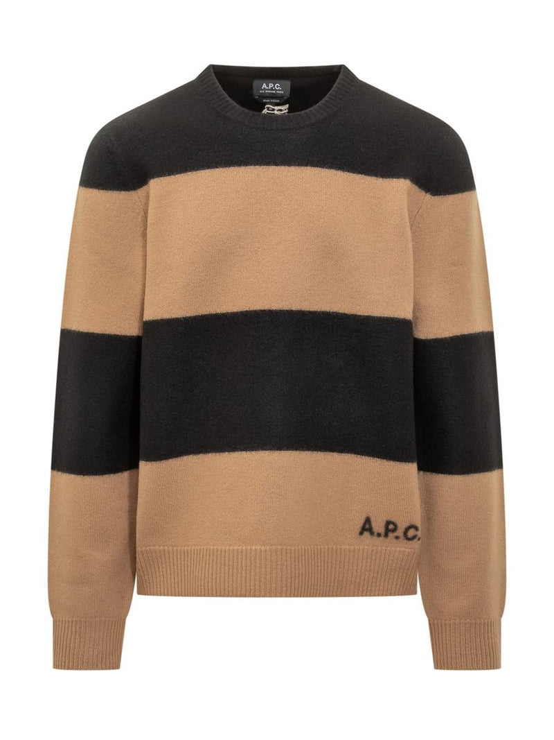 A.P.C. A.P.C. Black And Beige Striped Sweater With Logo