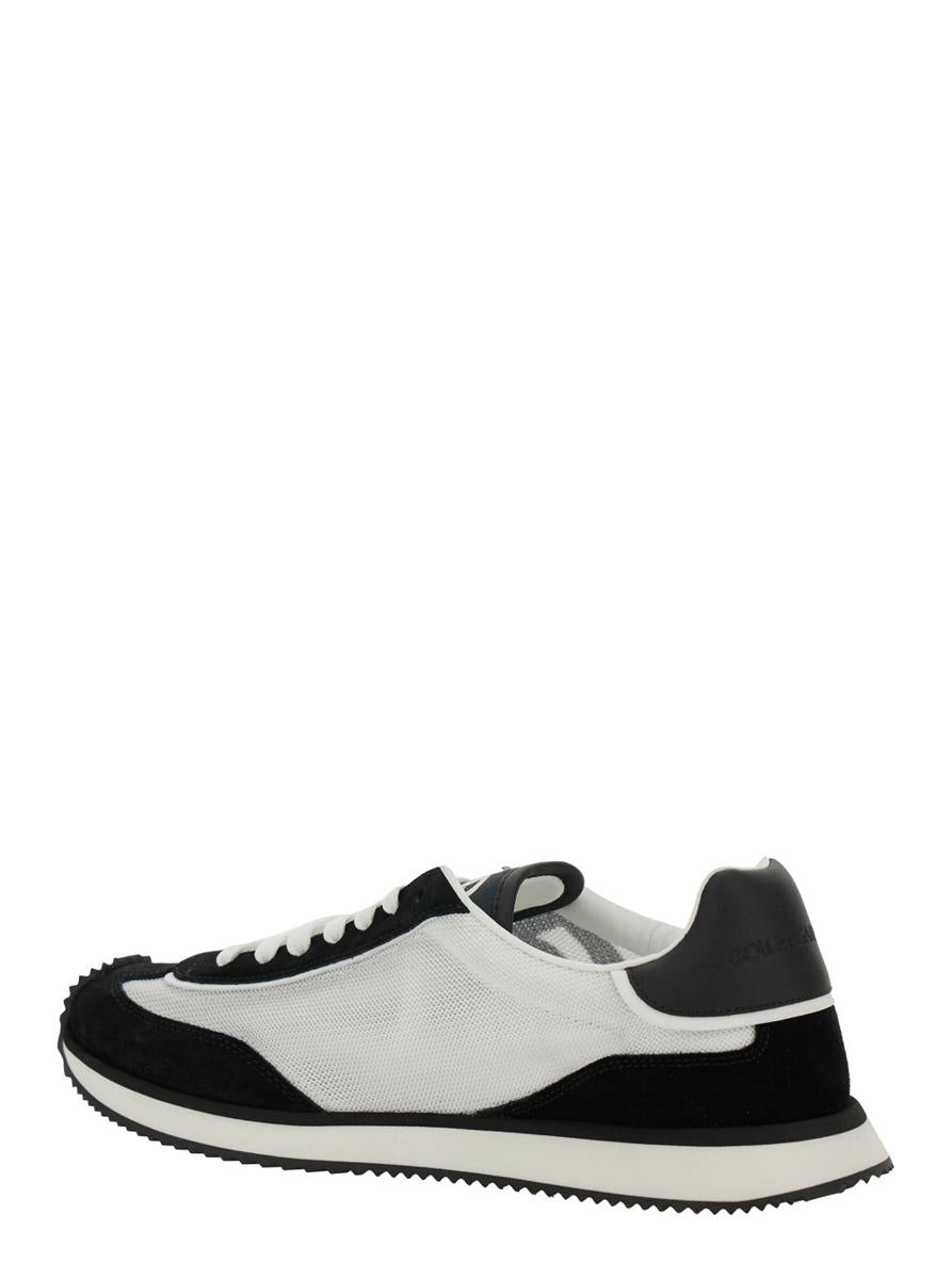 'Aria' White And Black Running Sneakers With Logo Detail In Suede And Tech Fabric Man