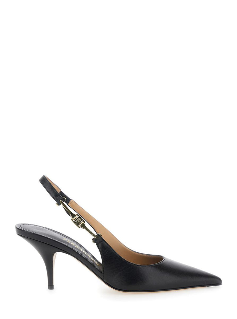 'Tally' Black Slingback Pumps With Medium Stiletto Heel In Leather Woman