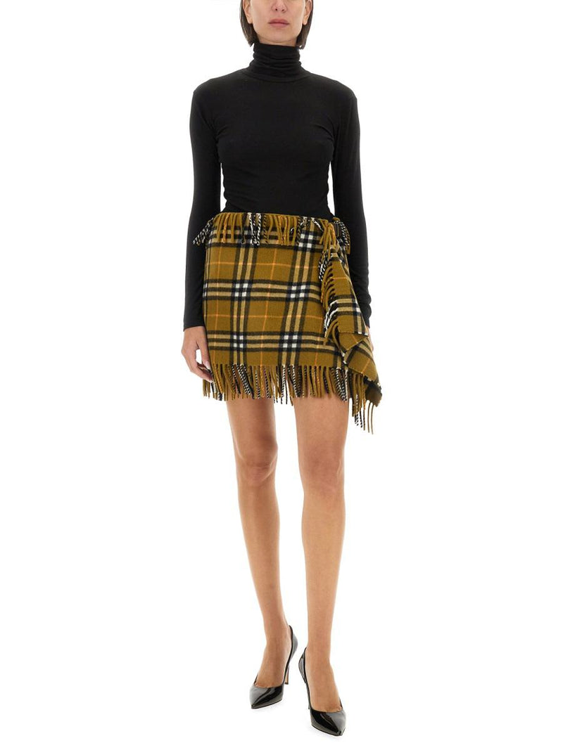 Burberry Wool And Cashmere Check Scarf Style Skirt