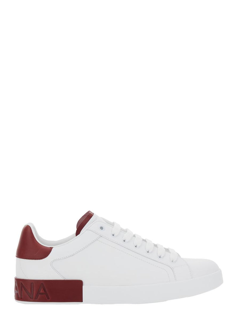 'Portofino' White Low Top Sneakers With Contrasting Heel With Logo Lettering In Leather Man