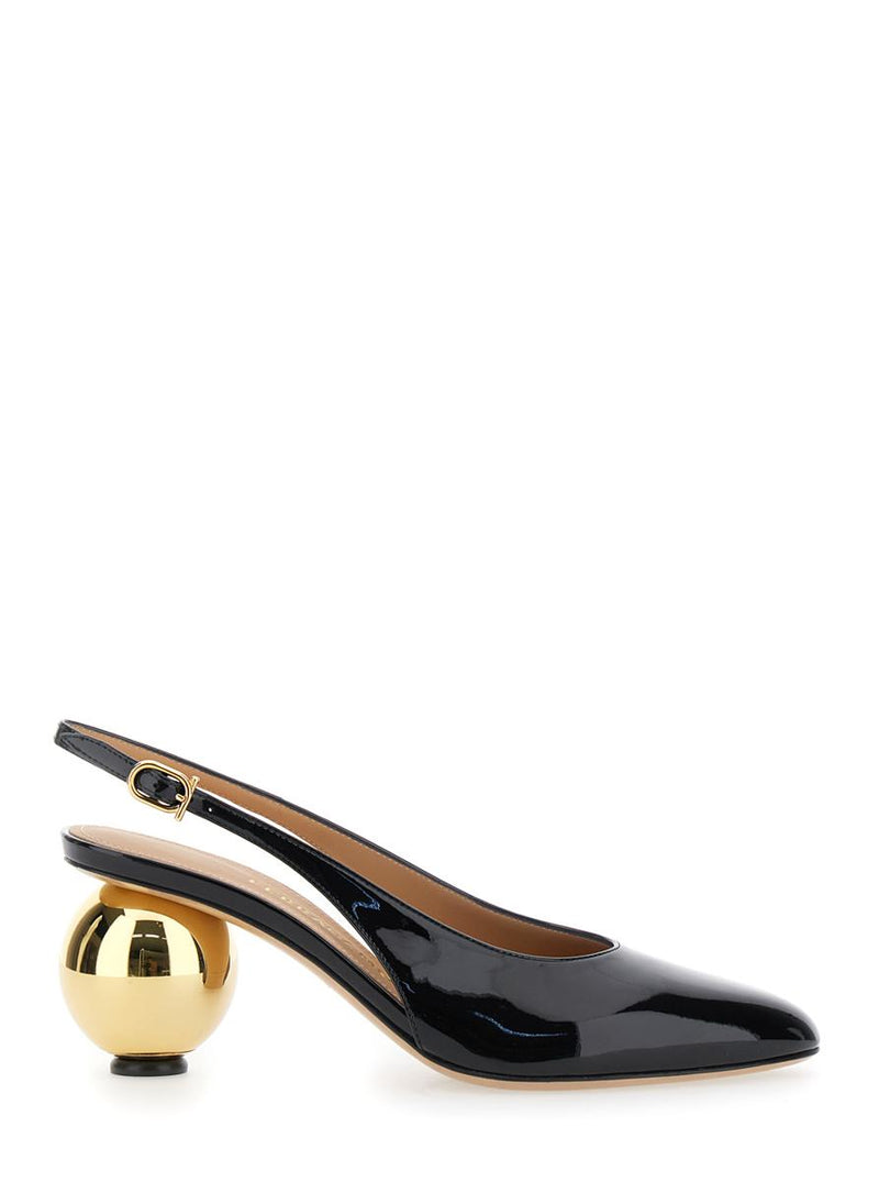 'Tessie' Black Slingback Pumps With Spherical Heel In Patent Leather Woman