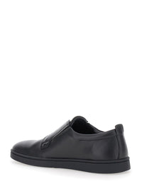 'Alfie' Black Sneakers With Gancini Detail On The Side And Embossed Logo Lettering On The Side In Leather Man