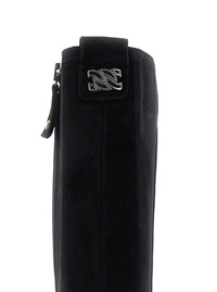 Black Boots With Zip Closure On The Side And Logo Embroidery On The Rear In Suede Woman