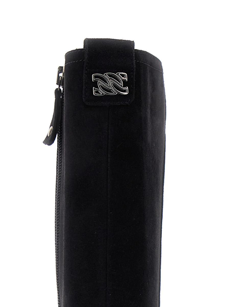 Black Boots With Zip Closure On The Side And Logo Embroidery On The Rear In Suede Woman