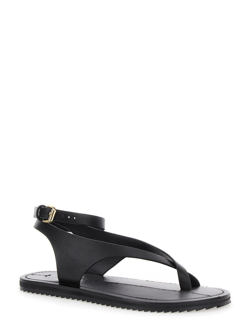 'Millar' Black Sandals With Criss-Crossed Straps And Buckle Closure In Leather Woman