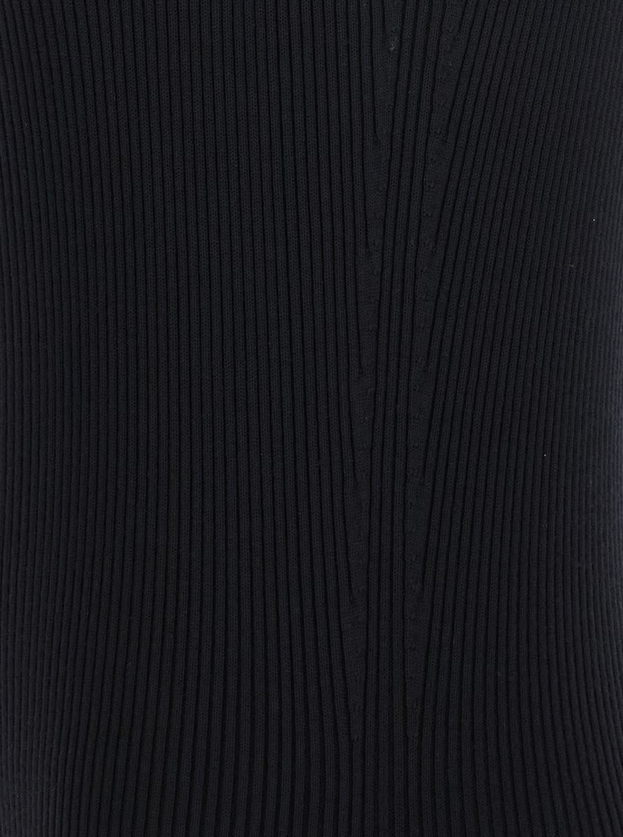 'Athena' Black Ribbed Knit Sleeveless Asymmetric Long Dress With Wide Neckline In Viscose Blend Woman