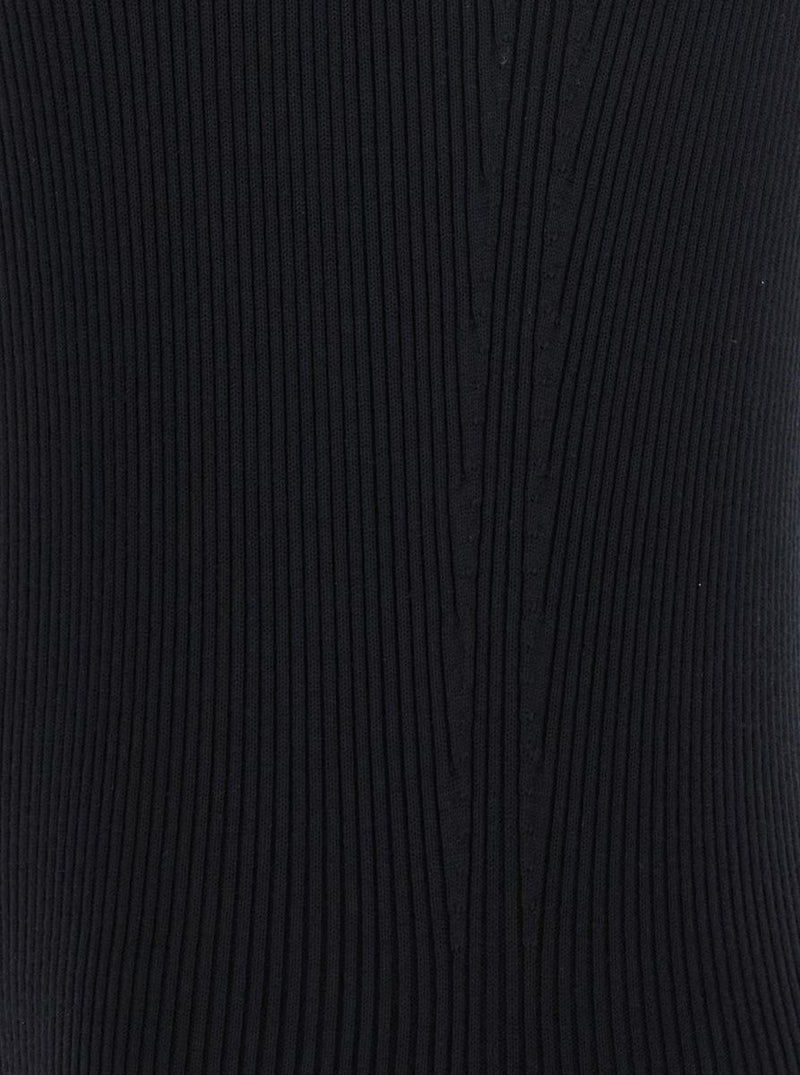 'Athena' Black Ribbed Knit Sleeveless Asymmetric Long Dress With Wide Neckline In Viscose Blend Woman