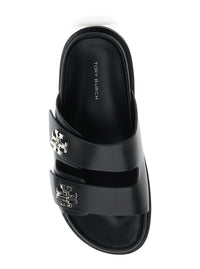 'Turnlock' Black Sandals With Double Strap And Logo Plaque In Leather Woman