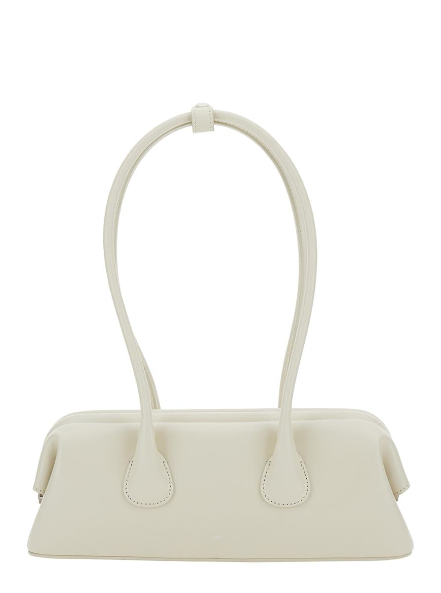 'Boat Wide Mini' White Shoulder Bag With Round Handles And Logo Lettering On The Front In Leather Woman