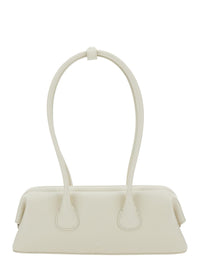 'Boat Wide Mini' White Shoulder Bag With Round Handles And Logo Lettering On The Front In Leather Woman