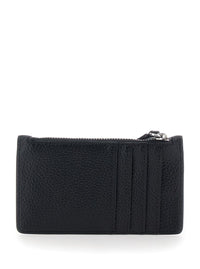 Black Wallet With Orb Detail On The Front And Top Zip Closure In Ecoleather Woman
