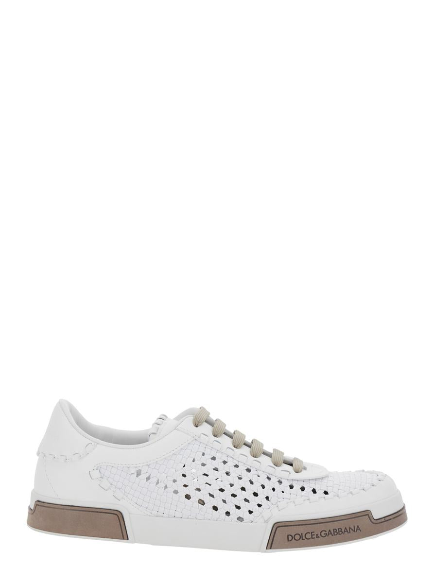 'Portofino'White Sneakers With Mesh Inserts And Embossed Logo On The Side In Leather Man