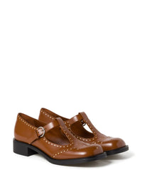 Miu Miu Brushed Leather T-Strap Brogue Shoes