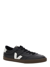 'Panenka' Black Sneaker With Logo On The Side And Contrasting Heel In Leather Unisex