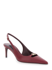 Bordeaux Slingback Pumps With Medium Stiletto Heel And Logo Plaque On The Front In Patent Leather Woman