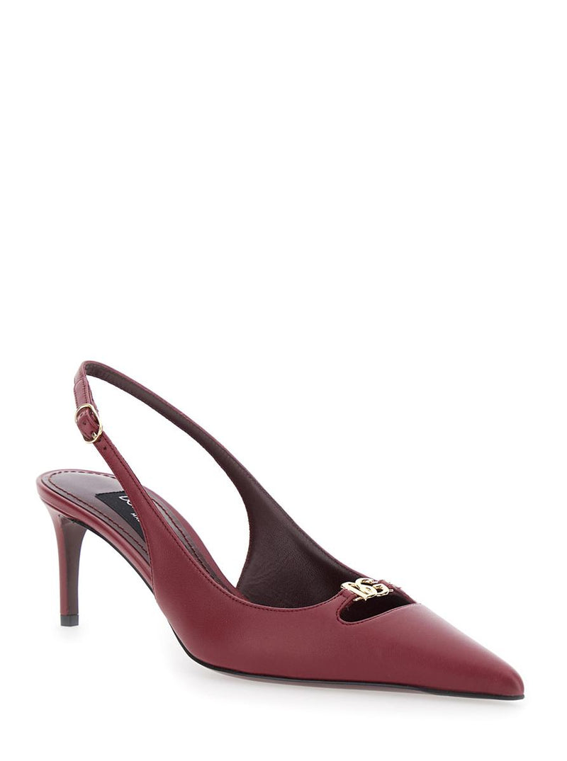 Bordeaux Slingback Pumps With Medium Stiletto Heel And Logo Plaque On The Front In Patent Leather Woman