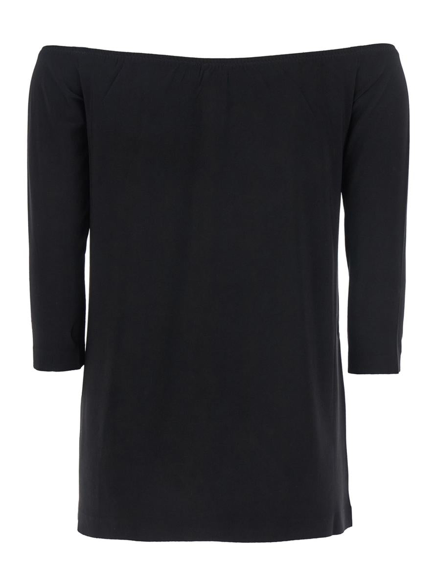 Black Off-Shoulder Top With Boat Neckline In Tech Fabric Stretch Woman