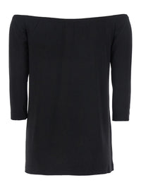 Black Off-Shoulder Top With Boat Neckline In Tech Fabric Stretch Woman