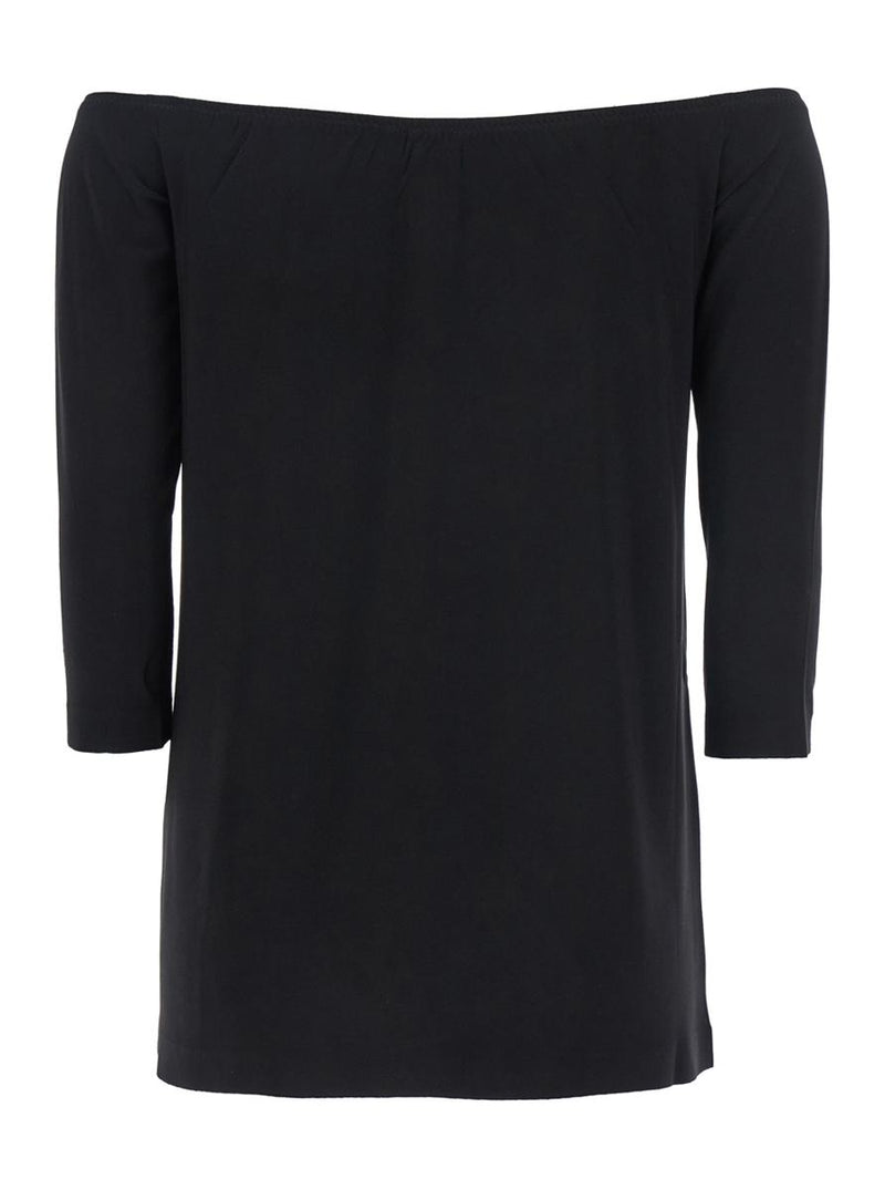 Black Off-Shoulder Top With Boat Neckline In Tech Fabric Stretch Woman
