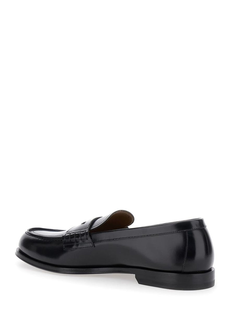 Black Loafers With Logo Plaque On The Front And Logo Lettering On The Heel In Leather Man