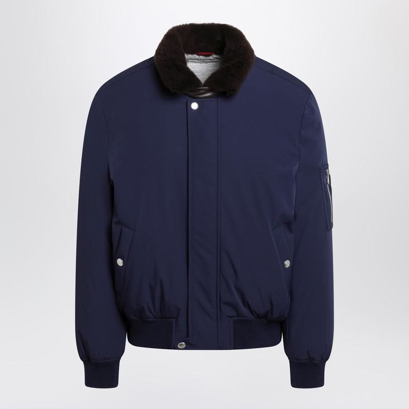 Brunello Cucinelli Indigo Puffer Jacket With Shearling Collar