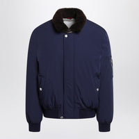 Brunello Cucinelli Indigo Puffer Jacket With Shearling Collar