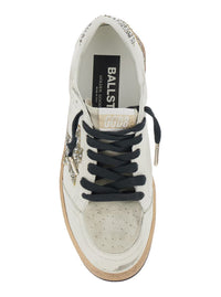 'Ballstar' White Low Top Sneakers With Glittered Star Patch On The Side And Glittered Heel With Logo Lettering In Leather Woman