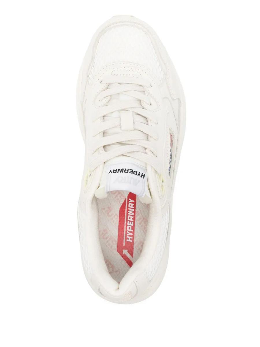 Autry Hyperway Sneakers In Whisper White Laminated Leather And Mesh Shoes