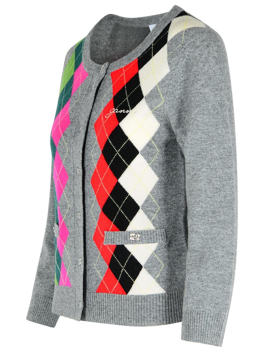 Ganni Grey Checked Cashmere Blend Cardigan