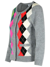 Ganni Grey Checked Cashmere Blend Cardigan